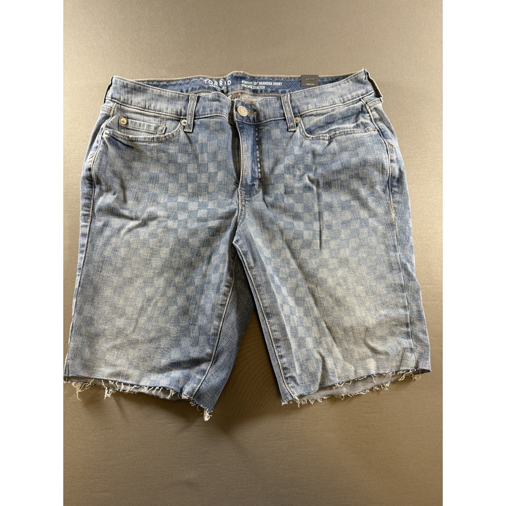 Torrid Women's Perfect Bermuda Vintage Stretch Mid Rise Denim Shorts Checker 12